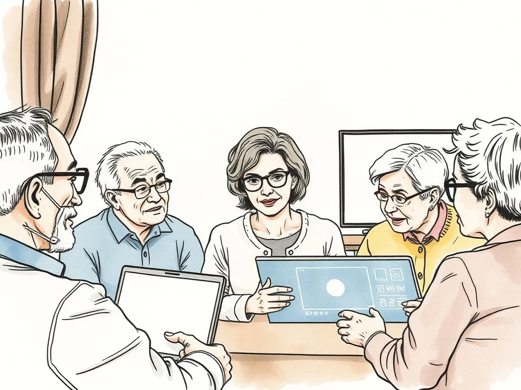 Seniors engaged in an online CBT-I group therapy session, illustrating accessible digital sleep therapy for older adults.