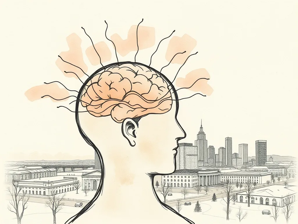 An illustrative image showing invisible barometric pressure waves affecting a human head, symbolizing how weather changes can cause headaches and sleep disturbances.