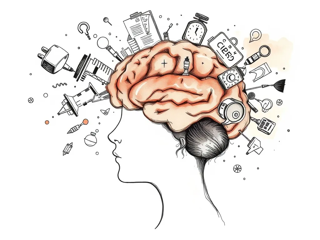 Abstract illustration of a new parent's mind with anxious thoughts, where CBT-I principles bring clarity and calm to improve sleep.