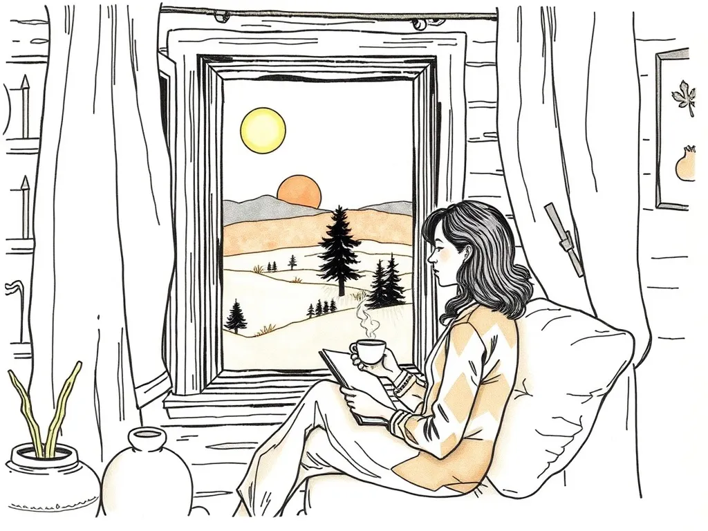 A calm individual practicing a relaxing evening routine in Alberta, demonstrating healthy sleep hygiene despite the lingering summer daylight.