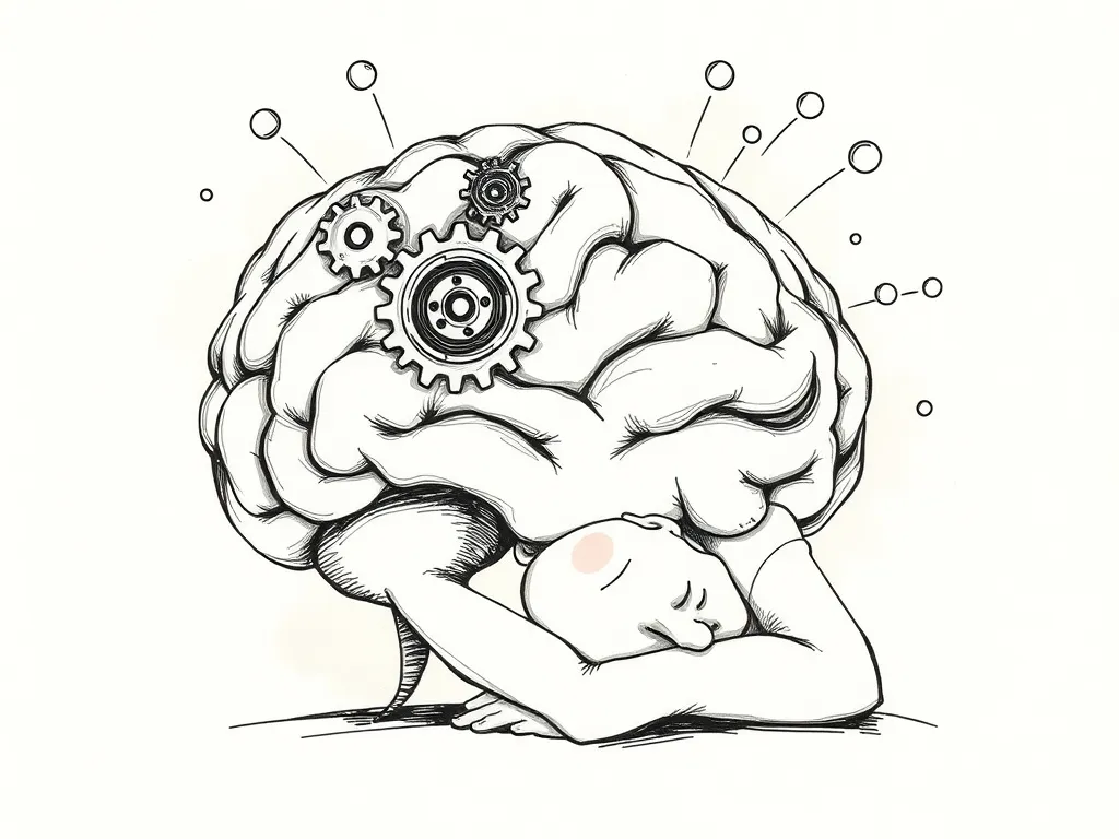 Conceptual illustration of cognitive behavioral therapy for insomnia (CBT-I) depicting mental processes leading to improved sleep.