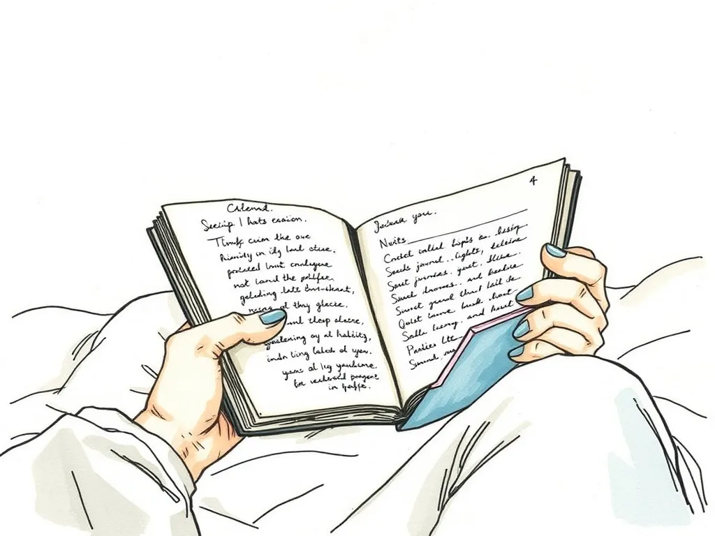 Someone reviewing their sleep patterns in a journal or on a device, illustrating the self-monitoring aspect of CBT-I sleep therapy.