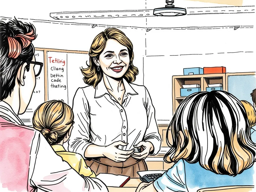 A well-rested teacher energetically engaging with students, illustrating the benefits of successful CBTI.