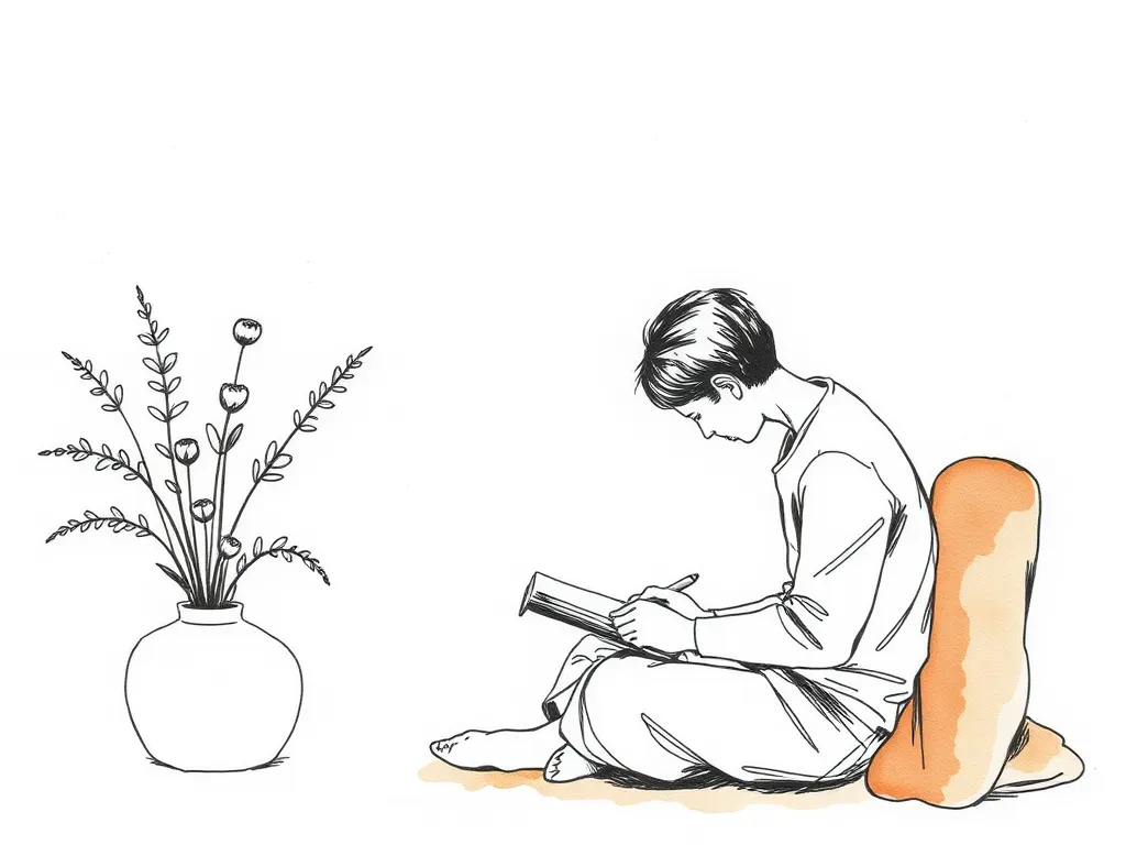 An illustration of a person engaging in cognitive behavioral therapy for insomnia, perhaps journaling or practicing mindfulness, depicting the active steps in managing sleep and chronic pain.