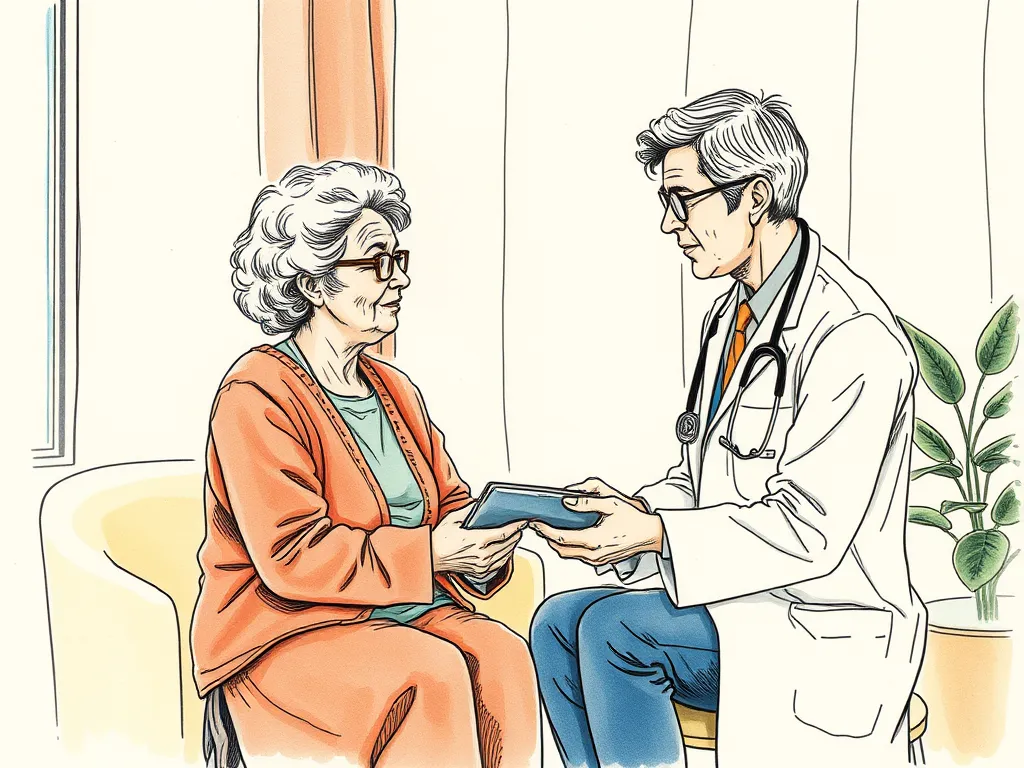 An elderly woman discusses her sleep improvements and challenges with a compassionate CBTI therapist, representing professional guidance for senior sleep help.