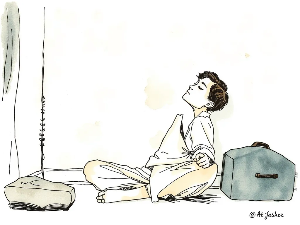 A shift worker calmly practices deep breathing in a dimly lit, quiet bedroom, embodying stress reduction and relaxation techniques essential for improving sleep quality and managing insomnia.