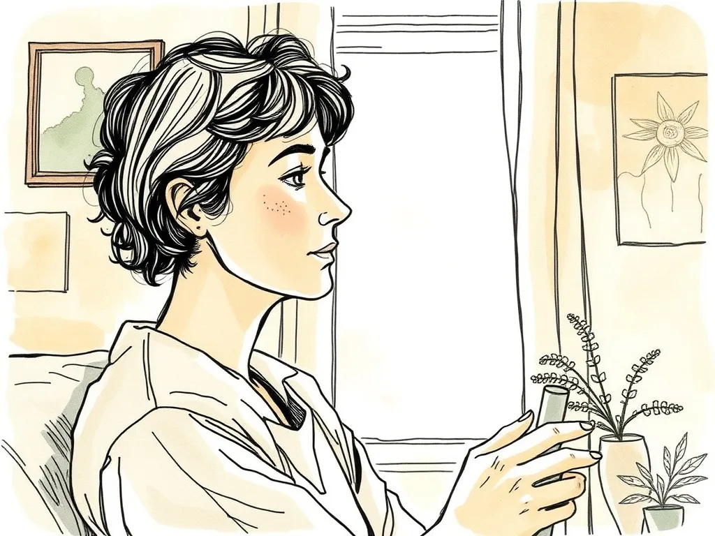 Person using a light therapy lamp to combat seasonal affective disorder symptoms and improve sleep.